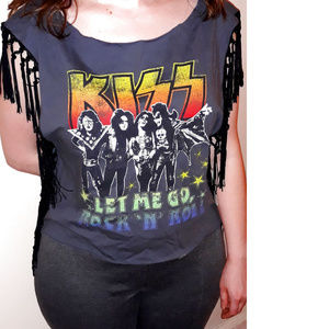 Kiss Let Me Go metal rock Fringe Cut Off Official Tank Top M NWT
